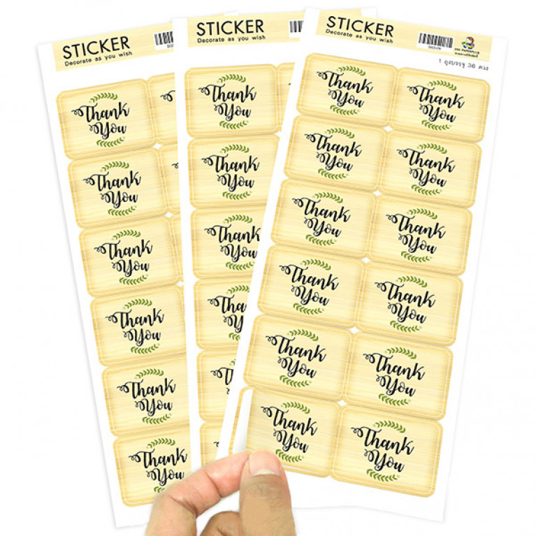 S03-09 สติ๊กเกอร์ Thank you 4x3 ซม. 36 ดวง