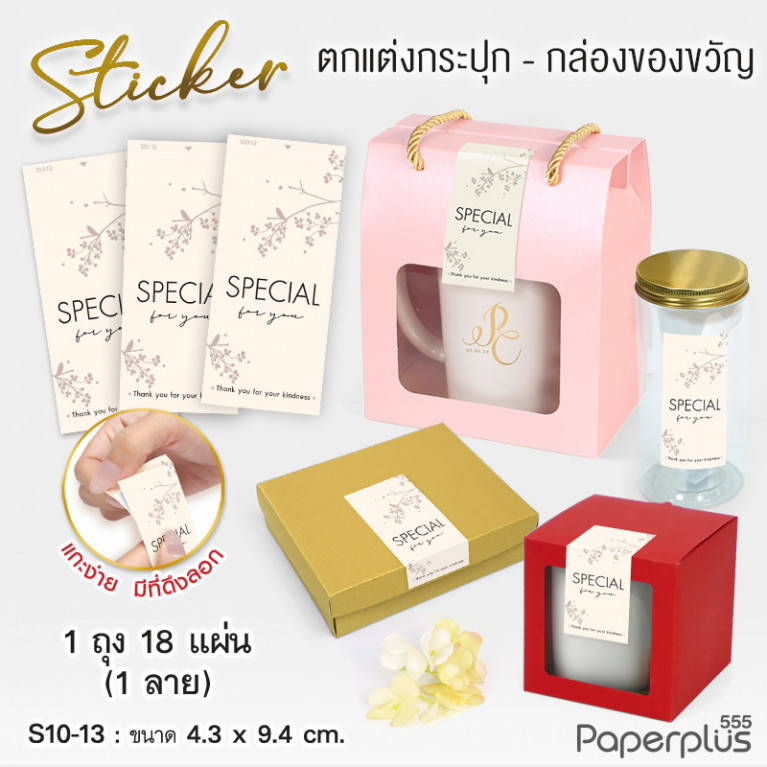 S10-GE-13 สติ๊กเกอร์ผืนผ้า 4.3x9.4cm. ครีม Special for you (18แผ่น)