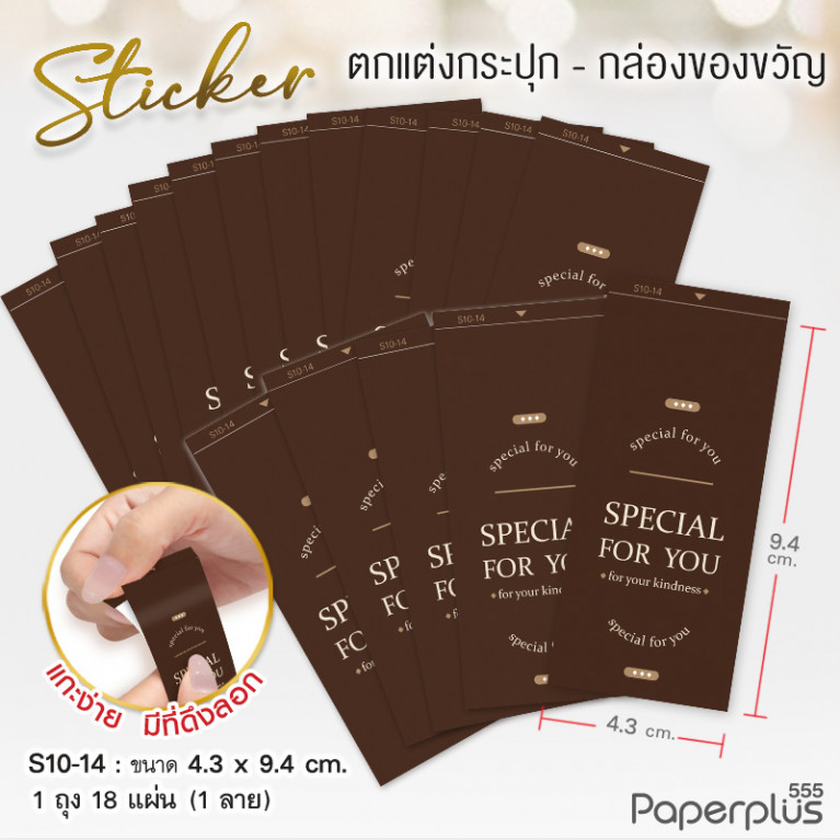 S10-GE-14 สติ๊กเกอร์ผืนผ้า 4.3x9.4cm. น้ำตาล Special for you (18แผ่น)