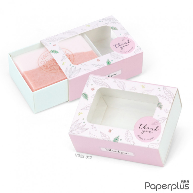 V029-012 กล่องลิ้นชัก 5.5x7.5x2.6 cm. ชมพูใบไม้เส้น (20กล่อง)