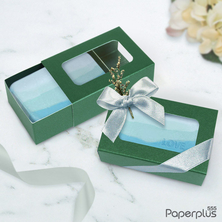 V030W-GR กล่องใส่สบู กล่องของชำร่วย giftset 4.7x8x2.7 ซม. เมทัลลิค เขียวเข้ม (20กล่อง) 