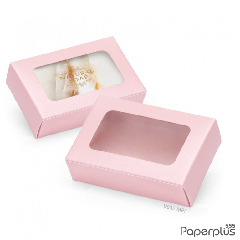 V032-MPI กล่อง 6x9x2.5 cm.เมทัลลิค สีชมพู หนา350แกรม (20กล่อง)