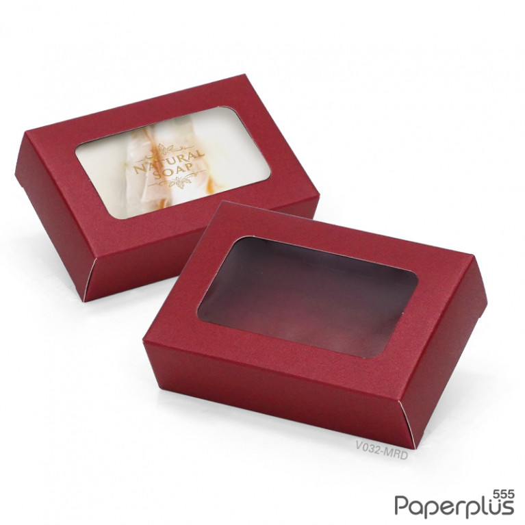 V032-MRD กล่อง 6x9x2.5 cm.เมทัลลิค สีแดง หนา350แกรม (20กล่อง)