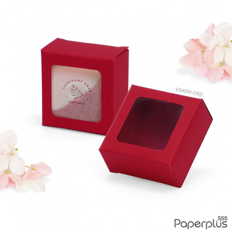 V040W-CRD กล่องใส่ของชำร่วย 4.5x4.5x2.2ซม. สีแดง (20กล่อง) (แบบทากาว) 
