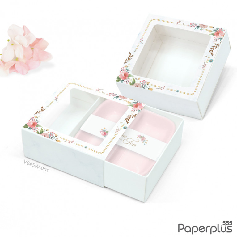 V045W-001 กล่องลิ้นชัก 9x9x3.5 ซม. ลายหินอ่อน (20กล่อง)