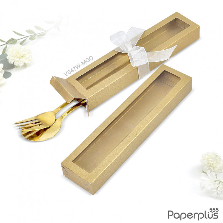 V047W-MGO กล่องใส่ช้อนส้อม 5x21.5x2.5 cm. เมทัลลิค ทอง หนา250แกรม (20กล่อง)