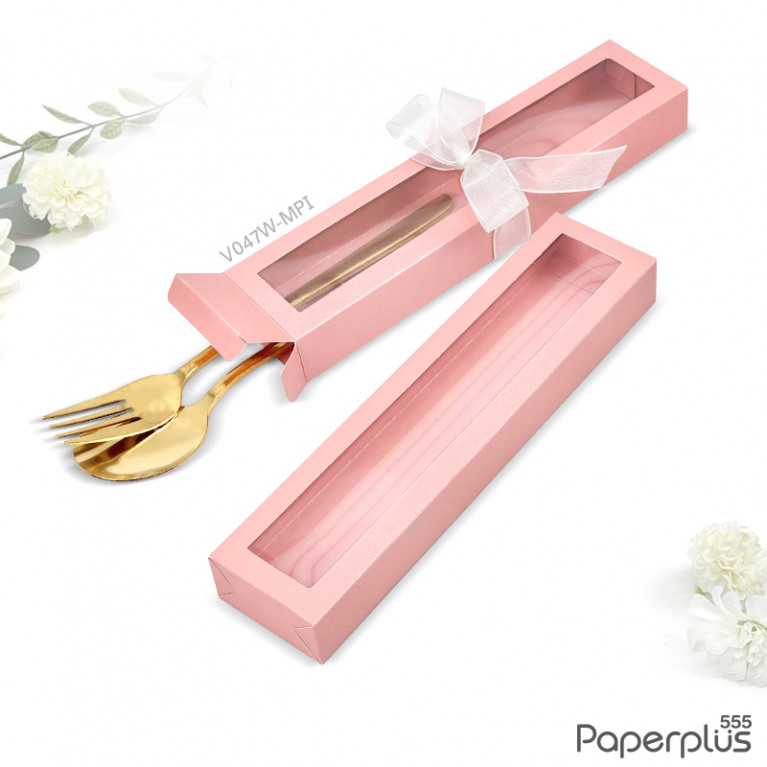 V047W-MPI กล่องใส่ช้อนส้อม 5x21.5x2.5 cm. เมทัลลิค ชมพู หนา250แกรม (20กล่อง)